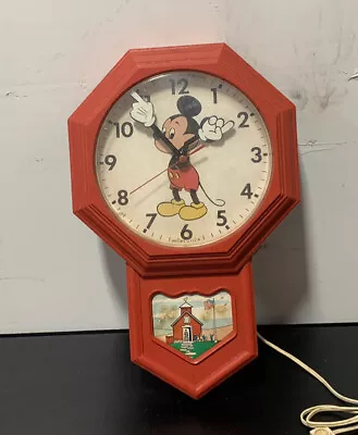 Vintage Mickey Mouse Wall Clock Working! Welby By Elgin Red Electric 16”  • $22