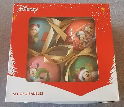 New Disney Minnie & Mickey Mouse Christmas Baubles Set Of 4 Free Postage • $22.99