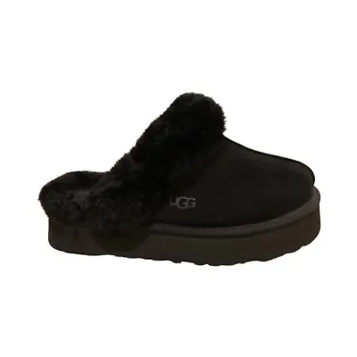 UGG Women's Disquette Black Suede Slippers Platform Scuffs Shoes 1122550 • $79.99