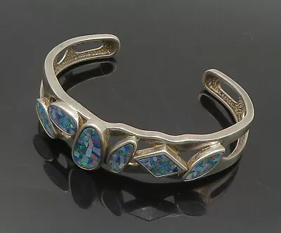 WHITNEY KELLY 925 Silver - Vintage Blue Fire Opal Mosaic Cuff Bracelet - BT7911 • $167.65