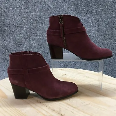 MIA Boots Womens 6 M Ankle Booties Burgundy Leather Almond Toe Heeled Zip • $28.49