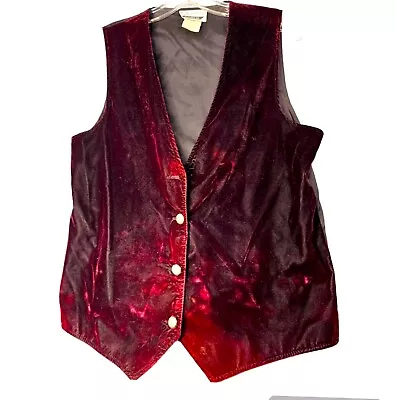 VTG L.A. Gold Crushed Velvet Vest Dark Red Burgundy Size M Steampunk Victorian  • $24.95