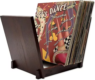 Retro Wooden Record Holder Vinyl Records Desktop Stand Flip Organizer Display • $21