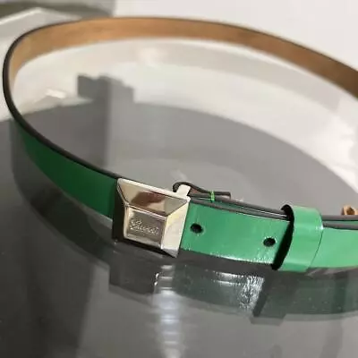 GUCCI Rare Cursive Logo Leather Thin Belt Size 85/34 Green 194434 Men USED • $178.20