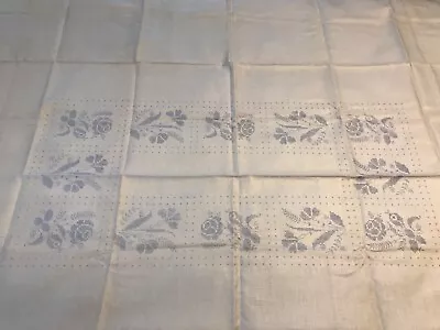 Paragon Floral Tile Linen Tablecloth Stamped For Cross Stitch Vintage 52” X 70” • $38.95