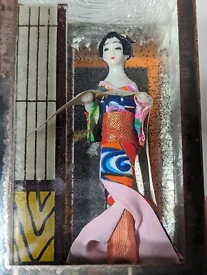 Vintage Japanese Geisha Girl Doll With Parchment Scroll In Glass Display Box • $14