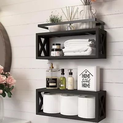 Floating Shelves With Guardrail Rustic Wood Shelves For Wall Décor Farmhouse B • $78