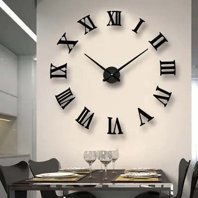 £4.99 • Buy 3D DIY Extra Large Roman Numerals Luxury Mirror Wall Sticker Clock Home Decor UK