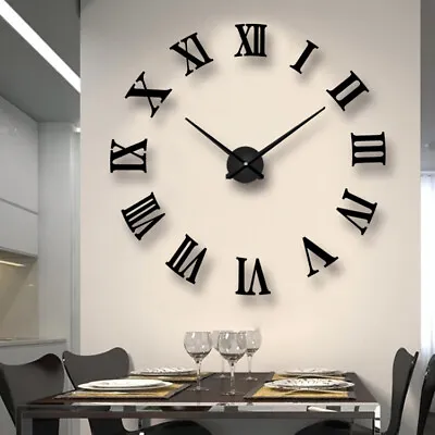 3D DIY Extra Large Roman Numerals Luxury Mirror Wall Sticker Clock Home Decor UK • £13.28