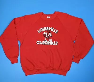 Vintage Jerzees Louisville Cardinals Basketball Sweatshirt USA Red 80s XL • $34.99