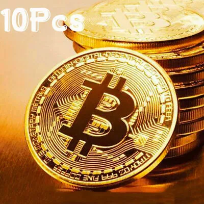 10pcs Gold Plated Bitcoin Coin Commemorative Art Collection BTC Currency Coins • $17.98