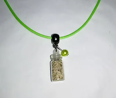 Handmade GLASS SAND Charm Pendant NECKLACE + Green Faux Pearl 2mm Waxed Cord • $3.70
