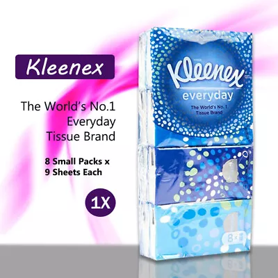 Pocket Facial Tissues 8 Small Packs X 9 Sheets Each Kleenex Everyday Soft • $11.88