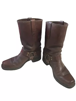 Vintage Mens Brown Leather Distressed Harness Boots Pull On Mid Calf Size 10.5D • $65