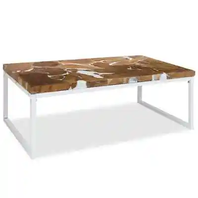 Coffee Table Teak Resin 110x60x40 Cm White And Brown AU 5739 • $348.49