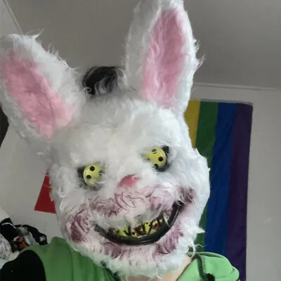 Halloween Scary Mask Rabbit Bunny Mask Bloody Plush Animal Head Mask Cosplay UK • £6.90