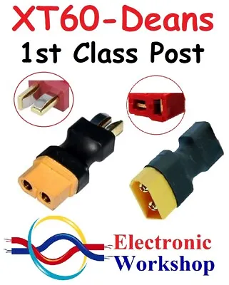 Deans T To XT60 Connector Adaptor Male-Female Female-Male RC Car Boat UK Seller • $9.14