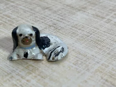 Miniature Vintage Metal Black And White Dog With Blue Bow Dog 1:12 Scale • $16
