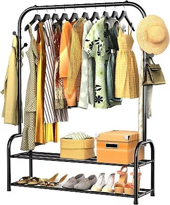 Garment Rack Floor Standing Clothes Hanger Double Pole Coat Wardrobe Drying Rack • £19.99
