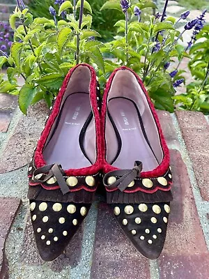 Darling Miu Miu Suede & Rivet Embellished Western Style Pumps Auth 38.5 Italy • $74.99