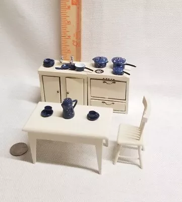 1:12 Miniature White Wooden Dollhouse Kitchen Furniture Stove Sink Table 26pc  • $28.75