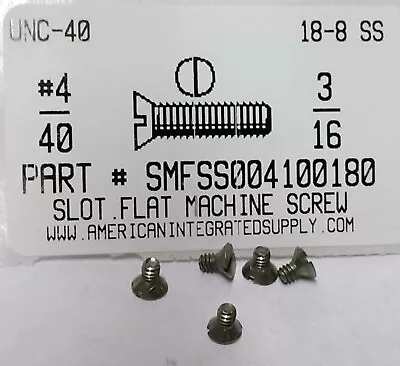 #4-40x3/16 Flat Head Slotted Machine Screws Stainless Steel (50) • $9.75