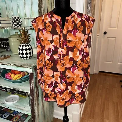 H By Halston Sleeveless Blouse Top Orange Abstract Oversized S NWT • $13.50