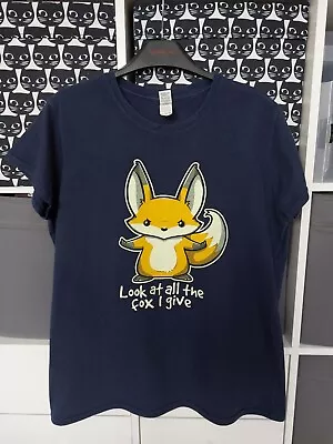 Qwertee T SHIRT Ladies Navy 'This Is How Many Fox 🦊 I Give' Size 2XL 16-18 • £8.50