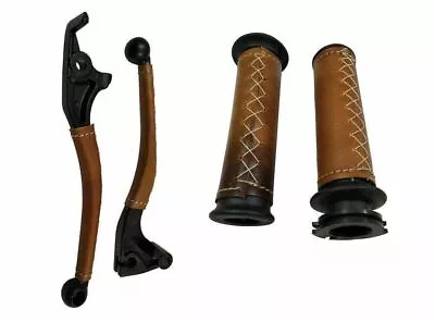 Clutch Brake Lever & Grip Set Tan Leather For Royal Enfield Classic 2010-18 • $44.64