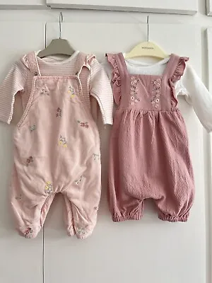 £13.99 • Buy Baby Girls 0-3 Months Outfit Bundle Pink Dungarees Floral Stripes Mamas & Papas 