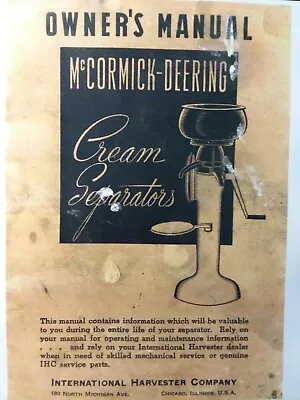 McCormick-Deering International Ih 1941 Cream Separator Owner & Service Manual • $68.99