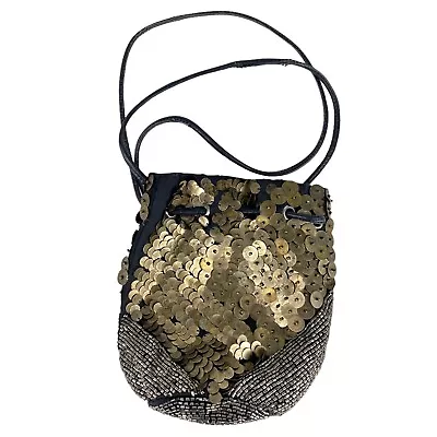 Ecote Silver Bronze Sequin Beaded Embellished Crossbody Pouch Makeup Bag Handbag • $12.97