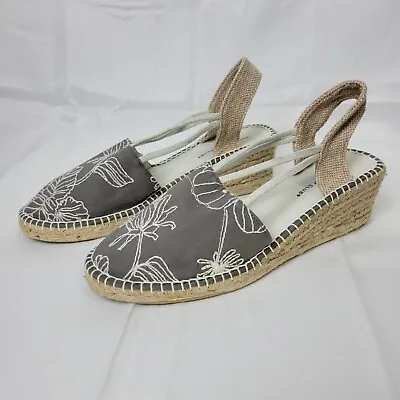 Women's Montego Bay Club Wedge Slingback Espadrille Gray Floral  Sz 12 NWOT • $16.99