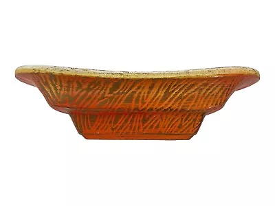 Vtg McCoy USA Pottery Orange Planter Dish 4  X 7.25  X 2  T Zebra/Swirl Design • $23
