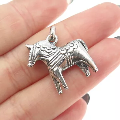 835 Silver Vintage Swedish Dala Horse Minimalist Charm Pendant • $69.95