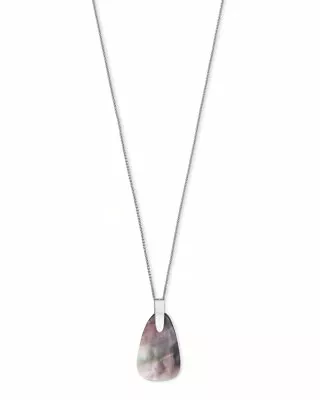 Kendra Scott Maeve Long Stone Pendant Necklace In Bright Silver/ Black Mop • £30