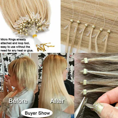 14 -26  Micro Loop Ring Beads Russian Remy Halo Human Hair Extensions Pre Bonded • £25.99