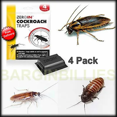 New 4 X Roach Traps Cockroach ZeroIn Captures  Adults & Nymphs + Eggs + Insects • £4.49