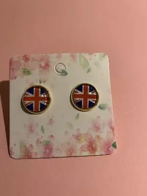 Union Jack Stud Earrings Gold Plated For The Jubilee Celebrations Queens 70th • £4.25