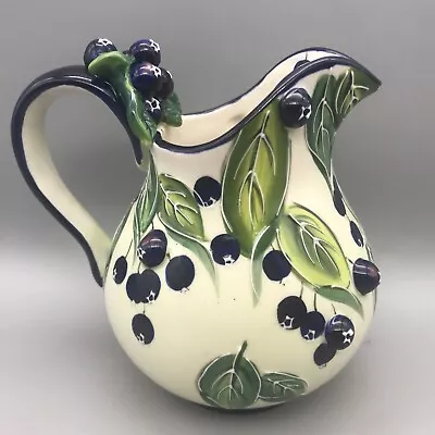 J. McCall Pitcher Creamer Blueberries Blue Sky 2004 Handpainted Floral Clayworks • $21.99