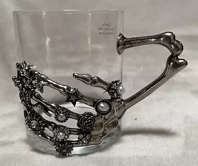 NEW Skeleton Hand With Bling Jewelry Clear Glass Coffee / Tea / Beverage Mug • $32.99