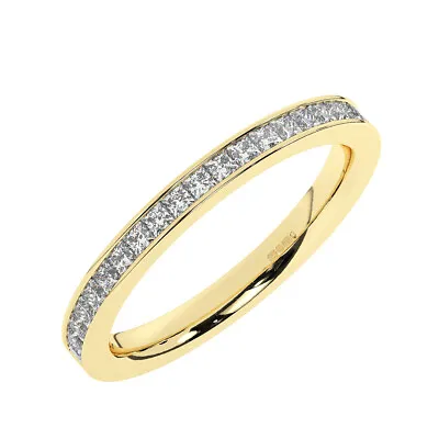 2.5 MM Channel Set Princess Cut Diamonds Half Eternity Ring In 18K Yellow Gold • £744.64