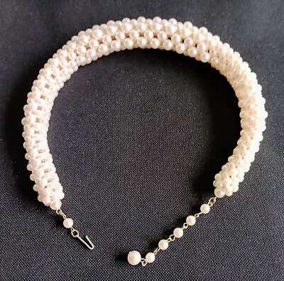 Faux Pearl Necklace Thick Round Corded Choker Style • £8.99