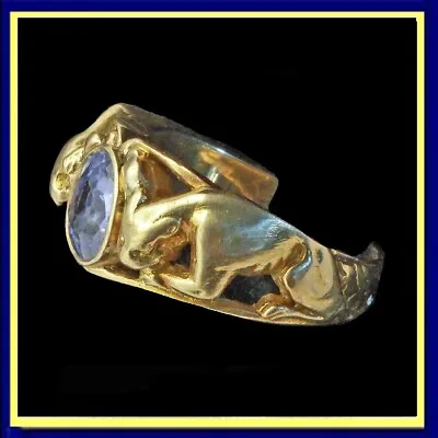 Antique Art Nouveau Victorian Ring 14k Gold Sapphire Panthers Man Or Woman(7402) • $6350