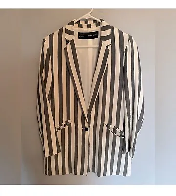 Y2K ZARA Cotton/Linen “Beetlejuice” Stripe Blazer - Size MEDIUM • $55