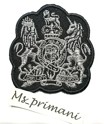 Embroidered Royal Coat Of Arms Patch Iron/Sew On Badge UK British Silver Crown • £2.85