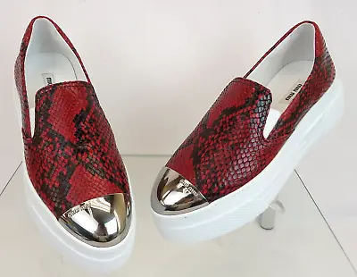 Miu Miu 5s905c Cherry Snake Print Leather Metal Cap Toe Platform Loafers 37.5 • $325
