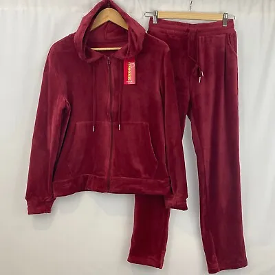 Womens Red Velvet Velour Hooded Joggers Loungewear 2PCS Tracksuit Set  XL/XXL • £16.99