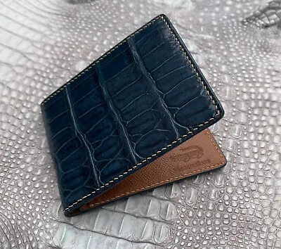 Handstitched Blue Crocodile Bifold Wallet Genuine Leather Coin Holder For Men • $80