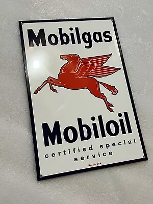 12”  Mobilgas  Service Gasoline Oil  Heavy Metal Vintage Style Steel Sign • $49.99